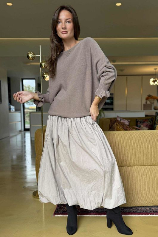 Paloma Bubble Hem Midi Skirt Stone